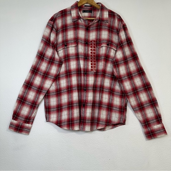 NWT Lucky Brand Men’s Flannel Plaid Shirt Size XL Classic Red and White Western - Picture 2 of 12